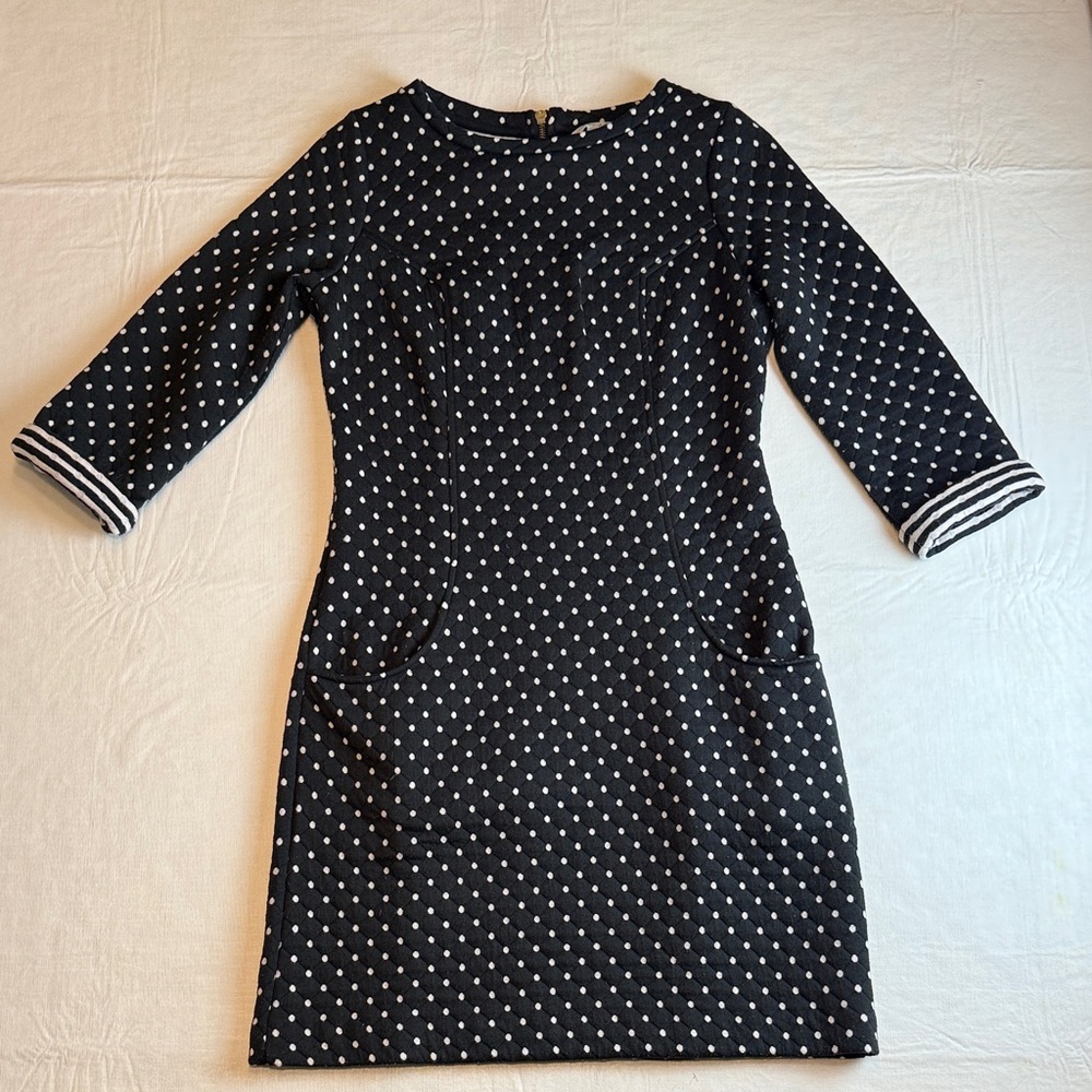 Boden Women's Black White Polka Dot Quilted Long Sleeve Dress Size 4R